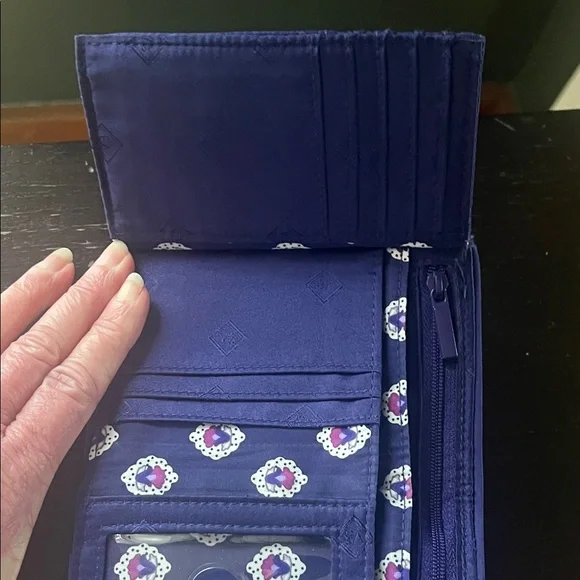 Vera Bradley Blue and Purple Floral Tri-Fold Wallet - Picture 6 of 8